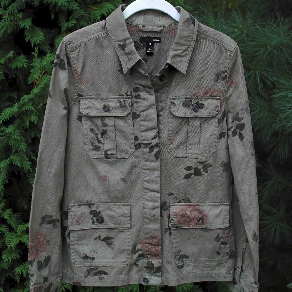Aqua Floral Accented Military Jacket Sz-S NWT